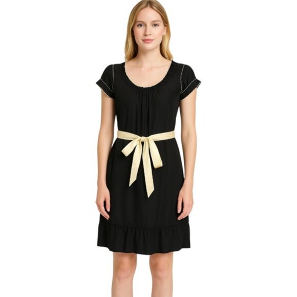 Floreat Anthropologie Size 6 Black Pleated Short Sleeve Scoop Neck Dress - Picture 1 of 6